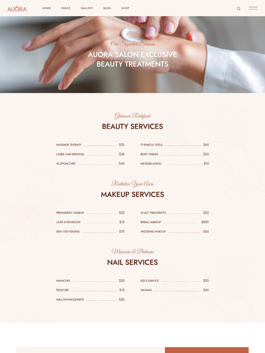Auora Our Sevices List
